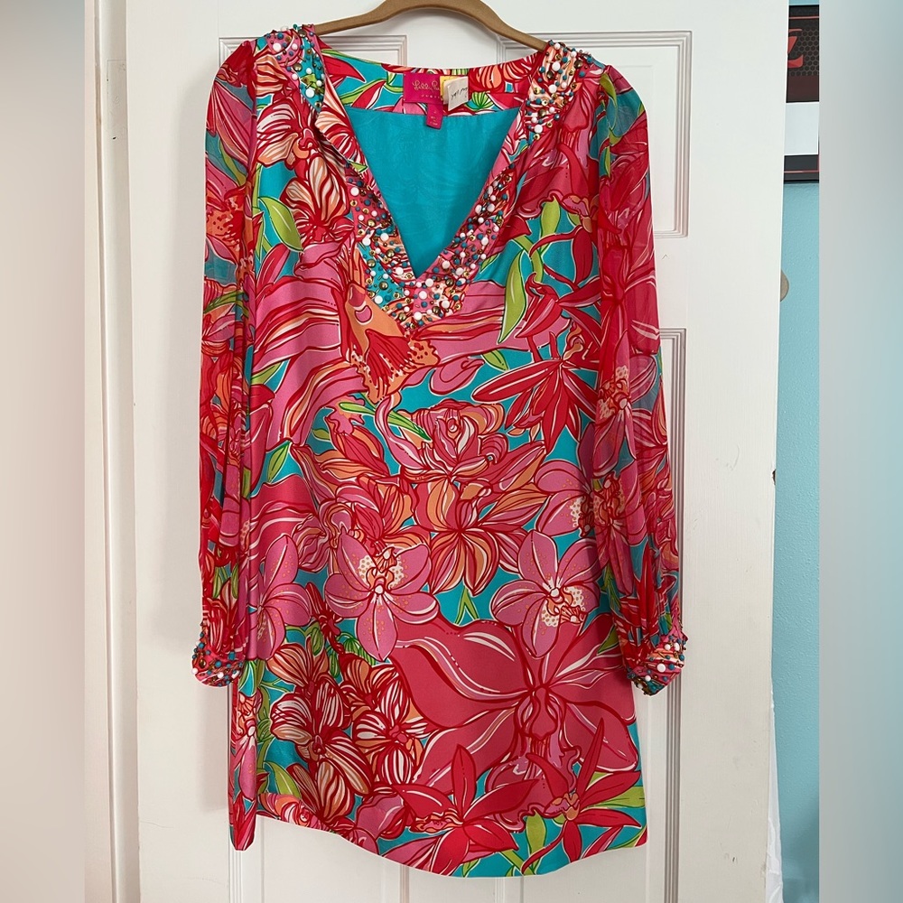 Lilly Pulitzer Jubilee Seamus Beaded Silk Dress, Size 4
